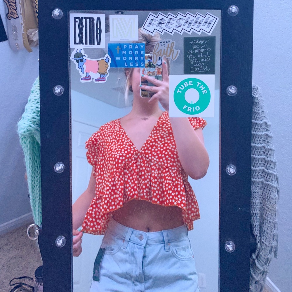 ORANGE RUFFLE FLORAL TOP